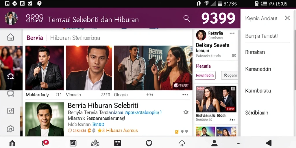 Antarmuka aplikasi 9399 yang menarik dan informatif tentang hiburan selebriti.