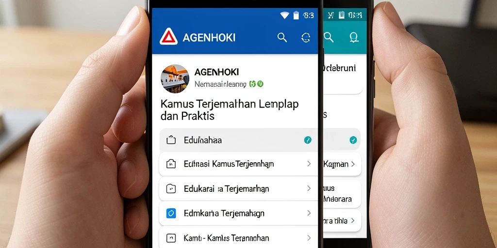 Tampilan antarmuka AGENHOKI yang ramah pengguna dengan fitur Kamus Terjemahan.
