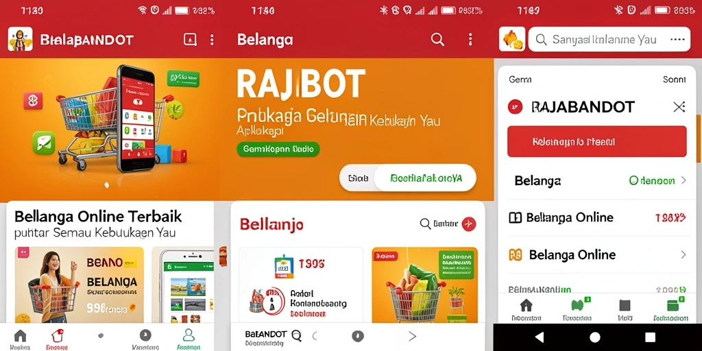 Tampilan antarmuka aplikasi RAJABANDOT untuk belanja online yang mudah digunakan.
