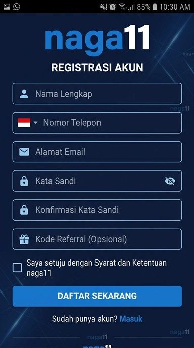 Tampilan halaman daftar naga11